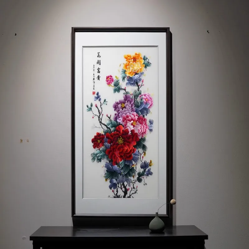 Chinese style Su embroidery hanging painting peony pattern pure handmade embroidery high-end interior decoration painting SP91