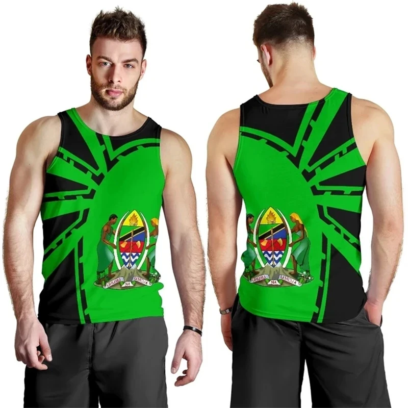 3D Full Print Tanzania Flag Map Graphic Tank Top For Men Casual Sleeve Hawaiian Vest Tops Mens National Emblem Tees Streetwear