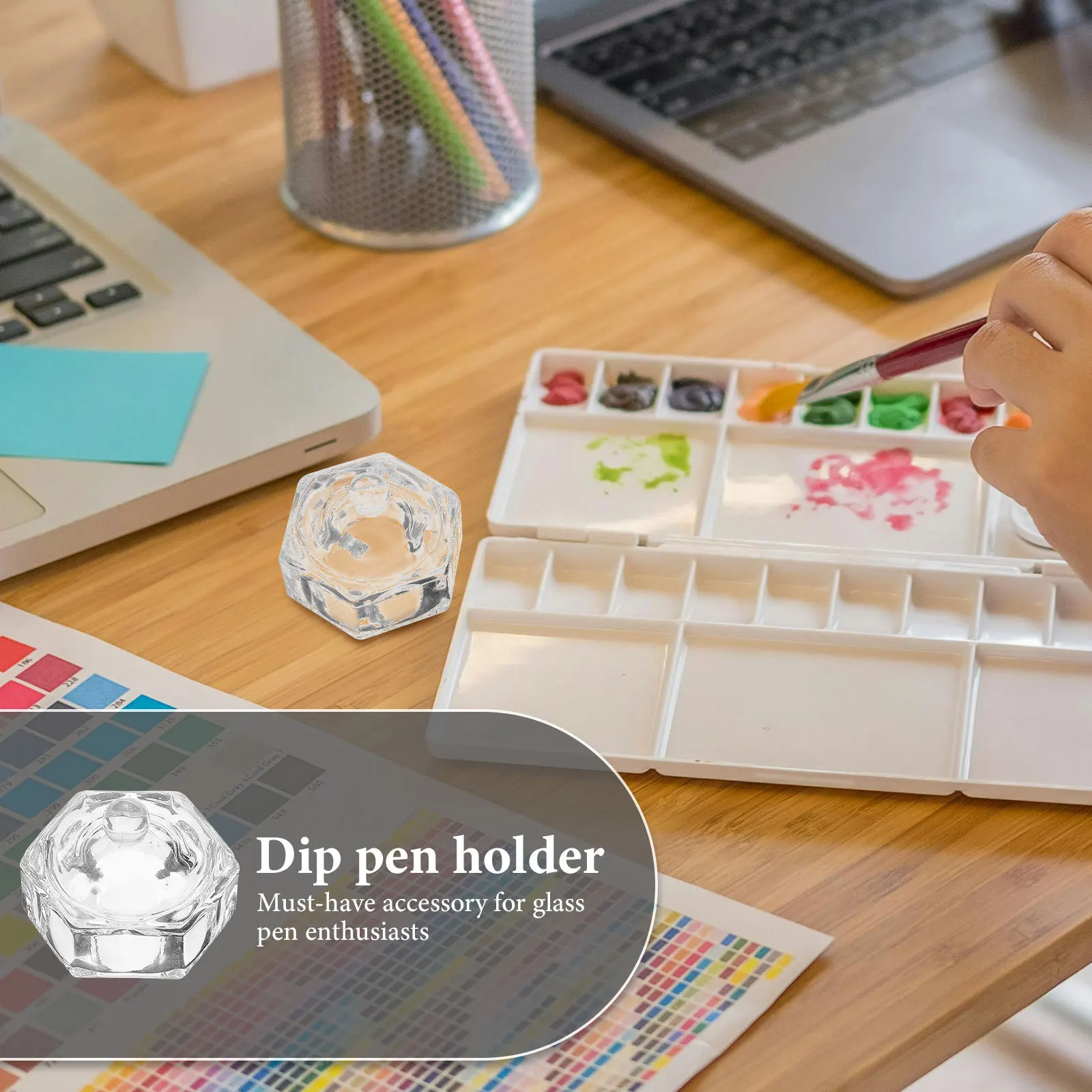 

2Pcs Crystal Cup Dip Pen Washing Holder Glass Cleaning Cup Durable Pen Holder Tool for Office Study School Use