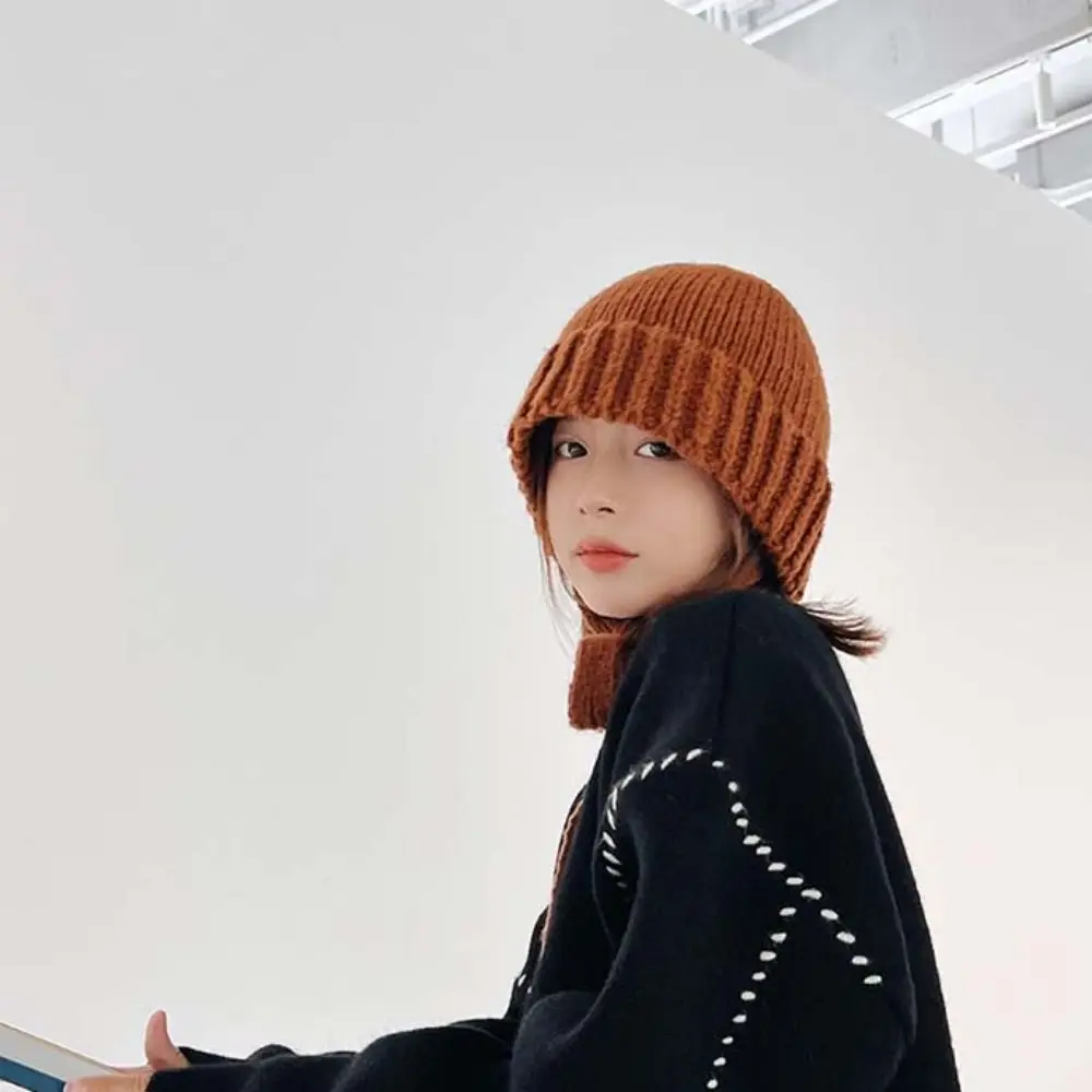 Retro Bowknot Strap Knitted Hat Warm Cap Wool Hat Crochet Basin Cap Jennie Style Korean Knit Beanie Girls