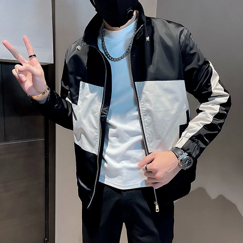 

Men's Color Block Jacket 2025 New Arrival Korean Style Autumn Winter Pilot Coat Trendy Stand Collar Outerwear for Men