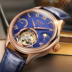 Aesop Luxury Tourbillon Movement Multifunctional Mechanical Watch for Men Sapphire Moon Phase Automatic Men Watches Waterproof