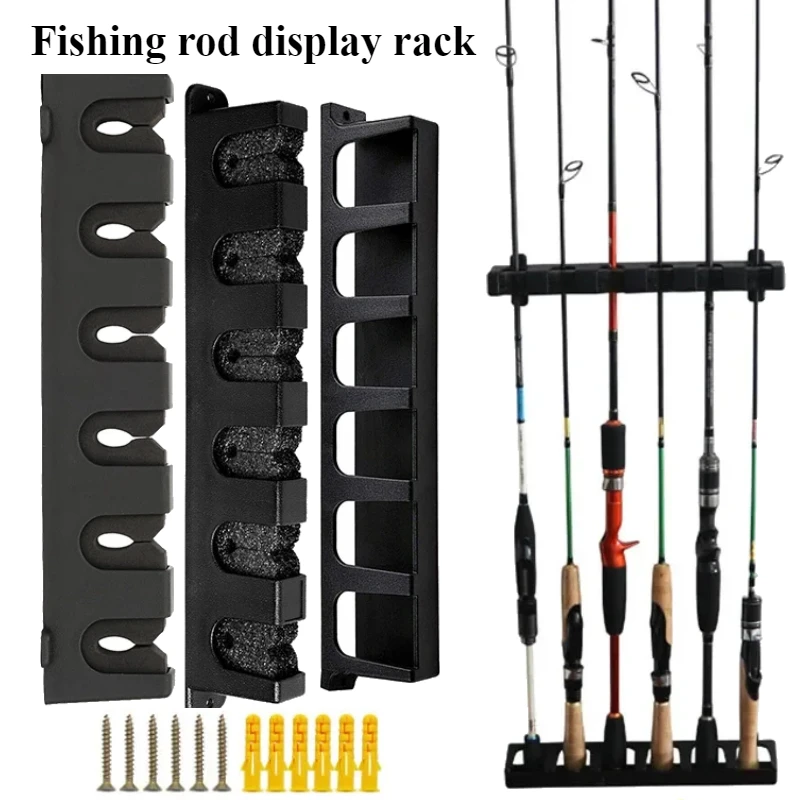 Fishing Rod Display Rack 6-Rod Capacity Vertical/Horizontal Pole Holder Wall Mount Fishing Pole Collection Rack for Garage Wall