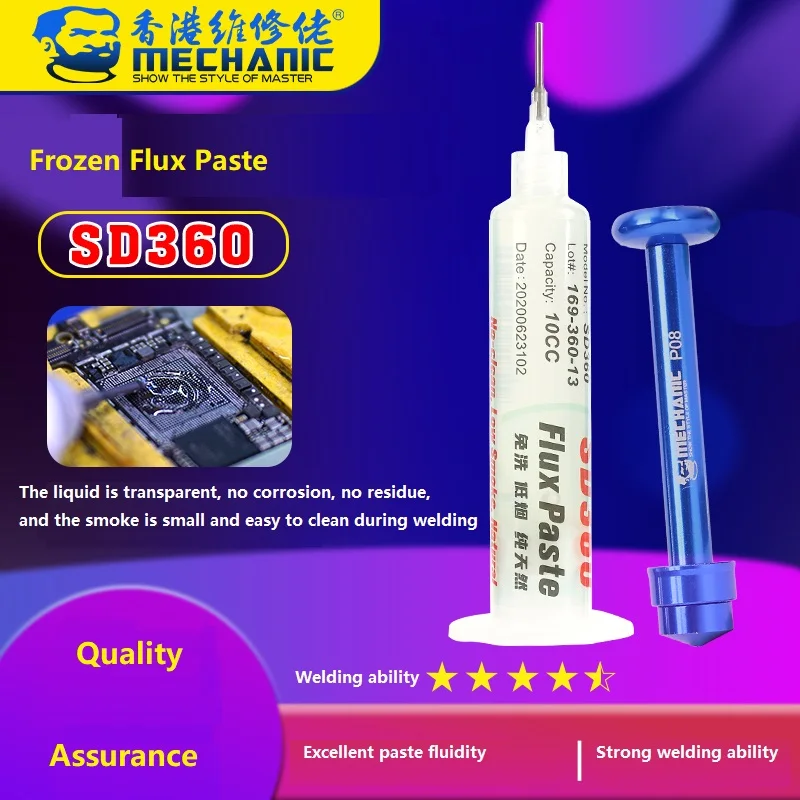 Non-Clean Original MECHANIC SD360 Flux Paste โปร่งใสบัดกรีเชื่อมขั้นสูงจาระบีน้ํามัน 10cc โทรศัพท์ Mac ซ่อมชุดเครื่องมือ