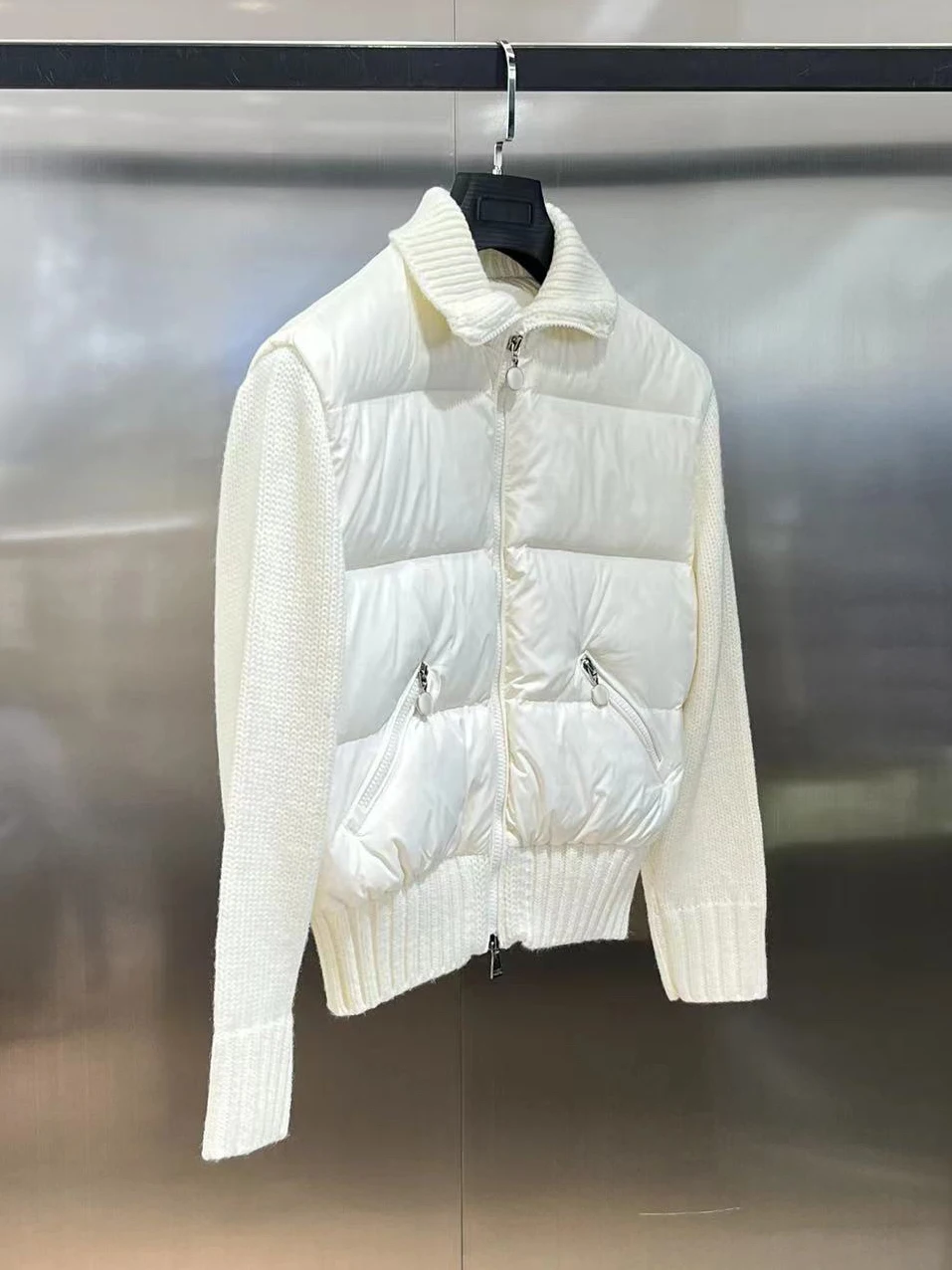 オルト パファージャケット レディース スタンドカラー ニット スプライシング 冬 ストリート スタイル ダウンコート メモリーファブリック ホワイトグースダウン