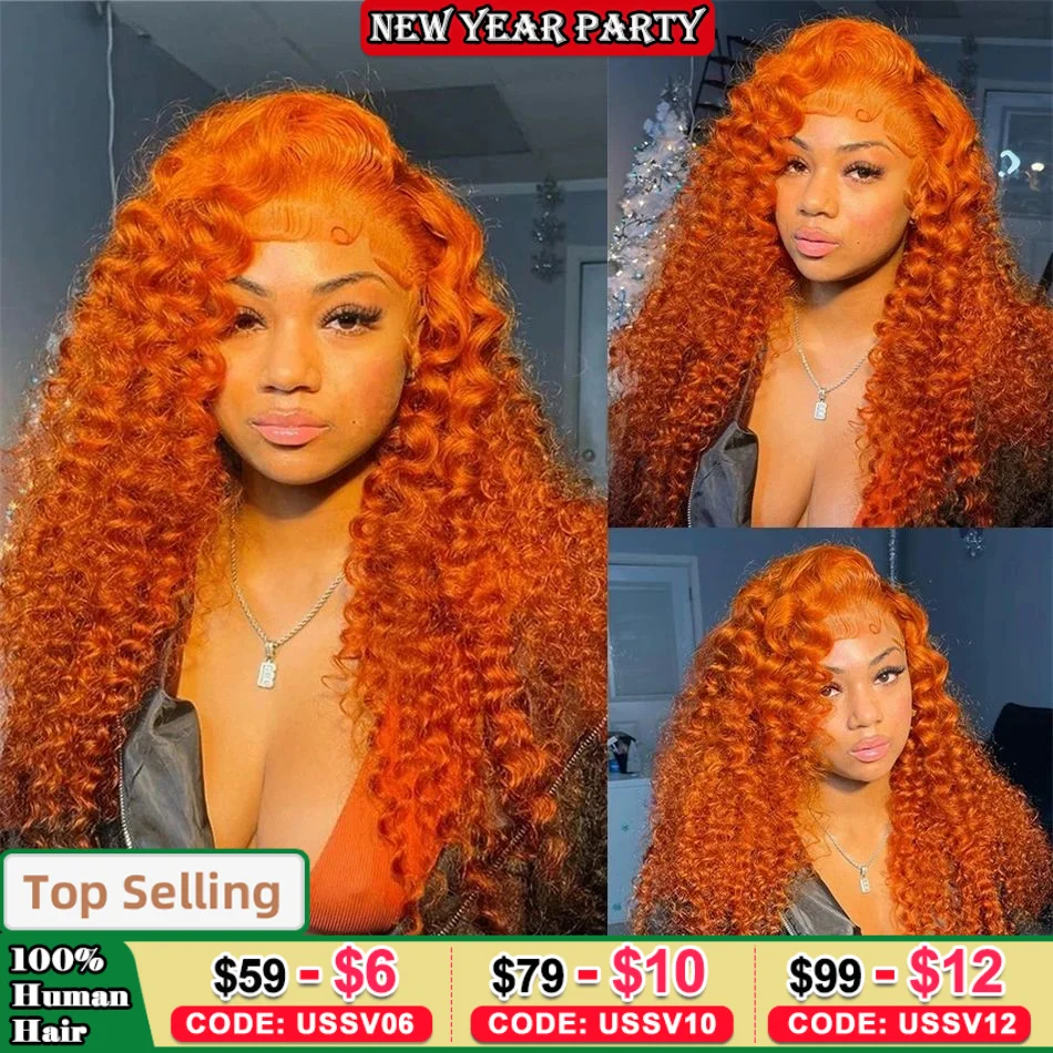 Ginger Orange Deep Wave Lace Frontal Wig Transparent 13x6 Hd Lace Front Human Hair Wigs Curly Hair 13x4 Lace Frontal Wig Colored