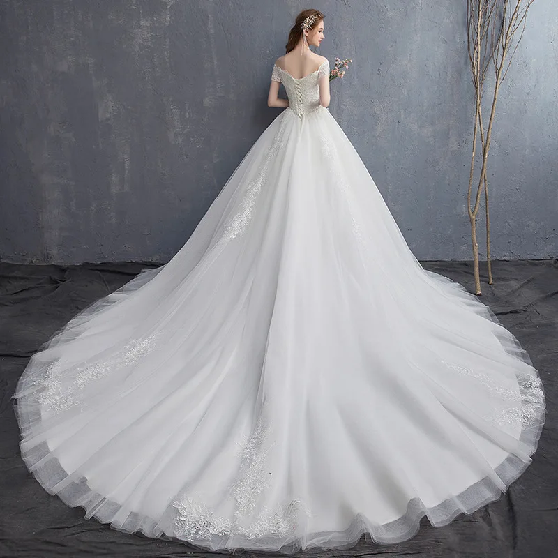 Vestido de noiva com renda floral appliqued, tanque linha A, elegante robe para casamento, pescoço de barco, vestido de noiva, 2024