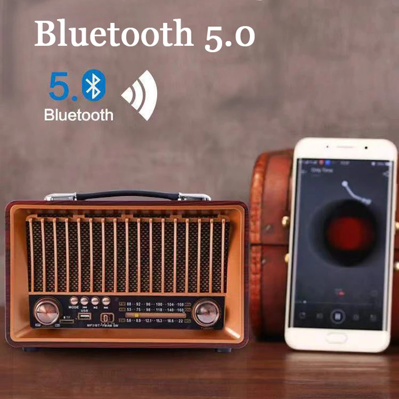 Wireless Bluetooth 5.0 Portable Outdoor AM/FM/SW Full Band Radio Rechargeable AUX USB TF Card Mp3 Player Retro Older Radio