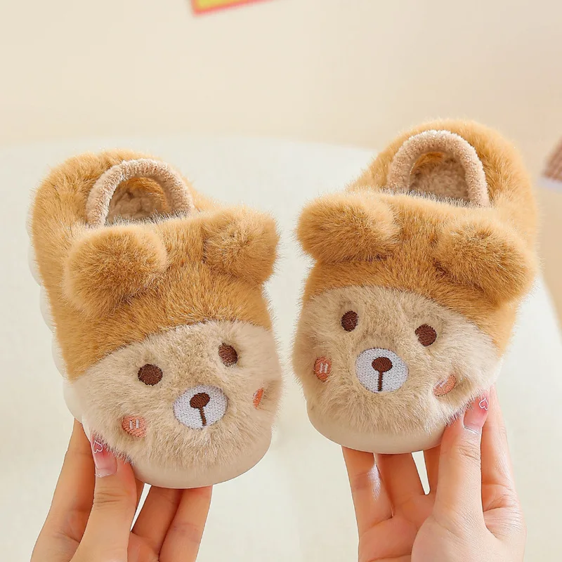 Winter Rabbit Cartoon Children\'s Slippers Cute Bear Warm Plush Slippers For Kids Soft Bottom Floor Boys Girls Winter Shoes