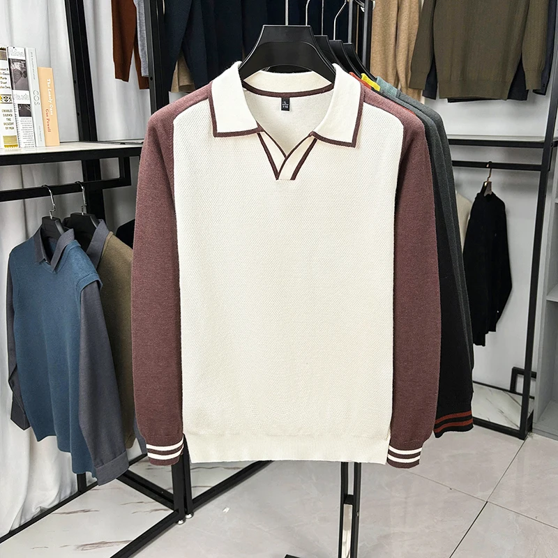 

Autumn and Winter Middle-aged and Young Men's Collar Knitted Sweater, Men's Cotton Wool Long Sleeved Casual Sweater Polo Shirt