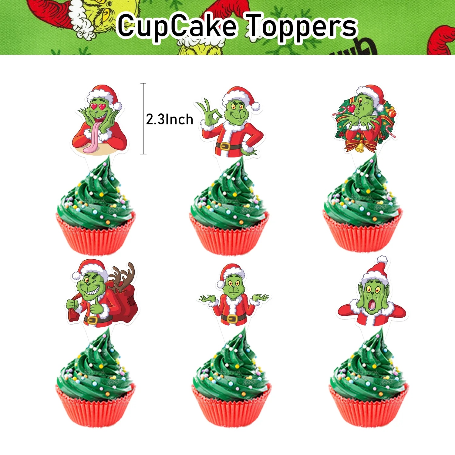 Grinch Christmas Birthday Party dinnerware Disposable Banner Cake Topper Hanging Flag Grinch Balloons Birthday Decoration set