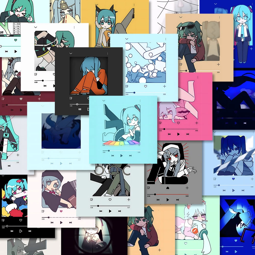 40 Stück Hatsune Miku Musikspieler-Aufkleber, niedliche Anime-Charakter-Aufkleber, Geburtstagsparty-Geschenke für Kinder und Geschenke zum Schulanfang
