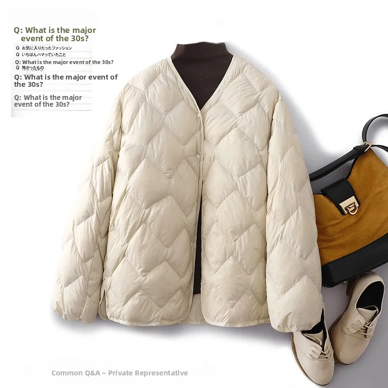 

Lightweight down Cotton Jaet Women's ort V-ne Winter Coat Korean Sle Commute Pure Color Single Button Loose Fit