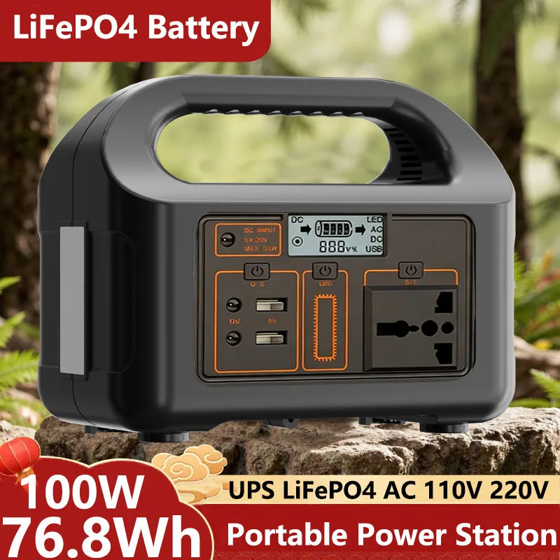 Portable LiFePO4 Power Station 100W 24000mAh 220V 110V Solar Generator USB DC AC Auxiliary Power Bank for Outdoor