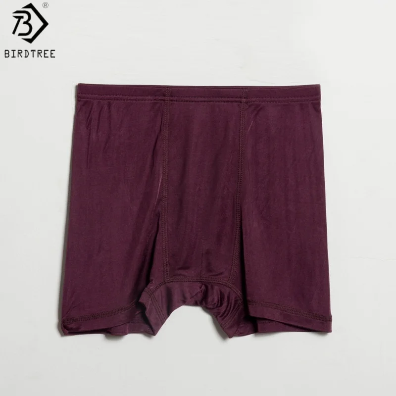 Birdtree, 2PCS 23% Real Silk Men's Knitted Underwear, Mid Waist Solid Comfortable Breathable Boxer, 2026 Spring Shorts A62424JF