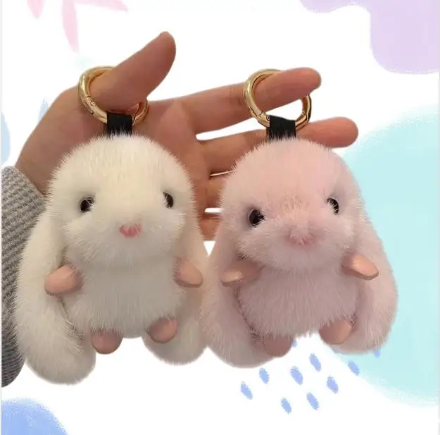 

Cute Rabbit Keychain Ring Fluffy Fur Pompon Bunny Trinket Key Chain Charm Key Ring On Bag Car Key Pendant Gift for Girl