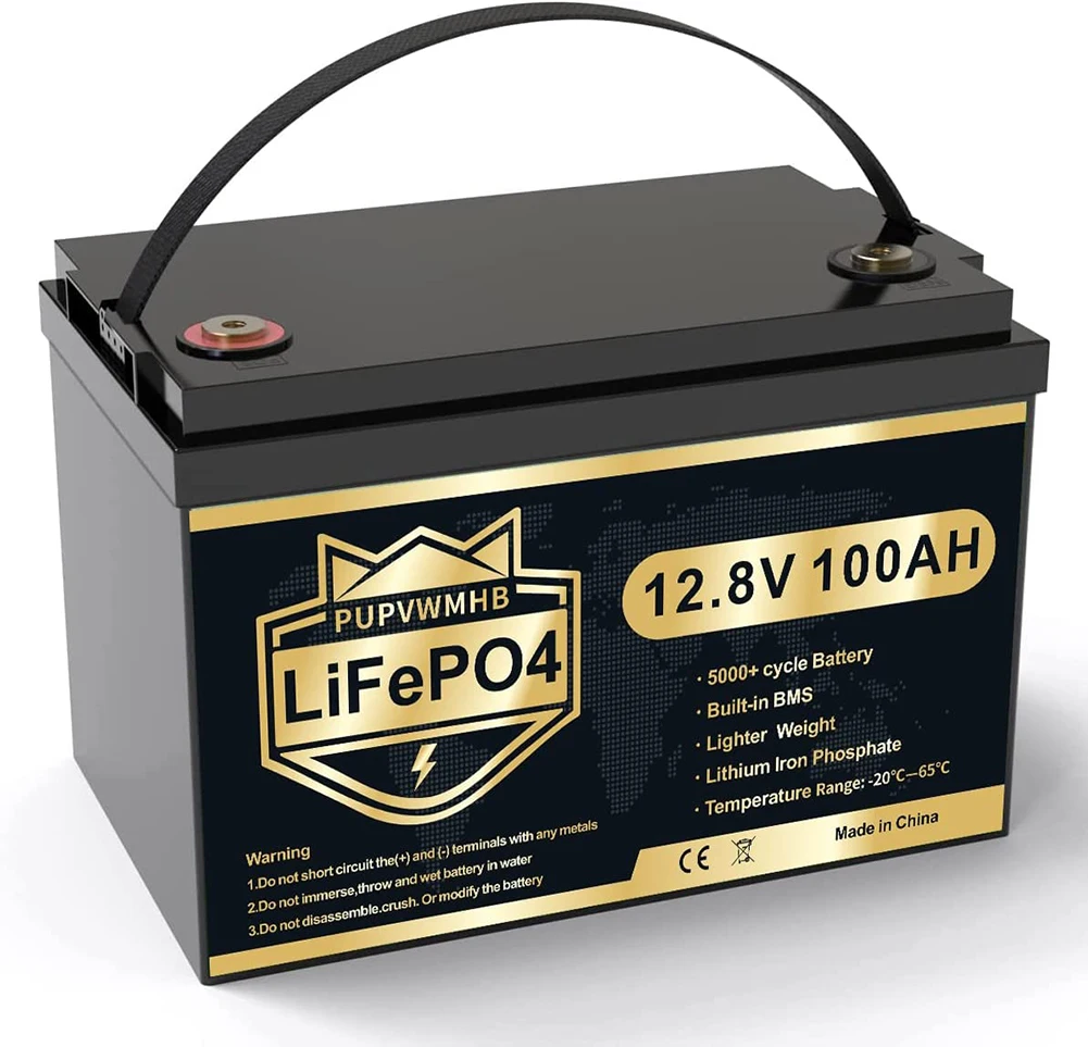 PUPVWMHB 12V 100Ah LiFePO4 Battery Lithium Iron Phosphate Bulit-in BMS Rechargeable Battery for Solar RV Boat Motor Off Grid