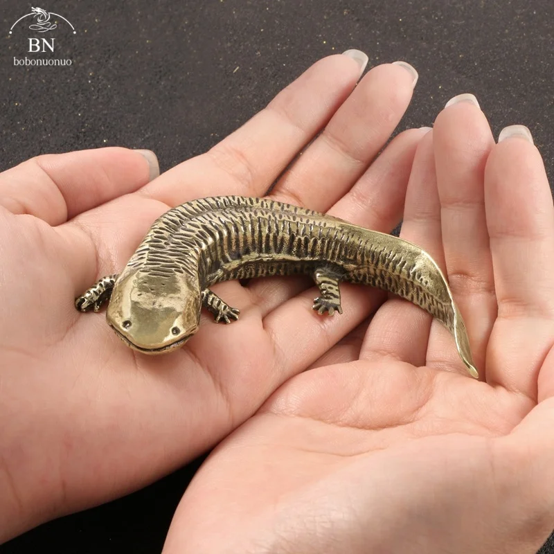 Solid Brass Giant Salamander Figurines Vintage Animal Small Statue Desktop Ornaments Office Decorations Crafts Accessories