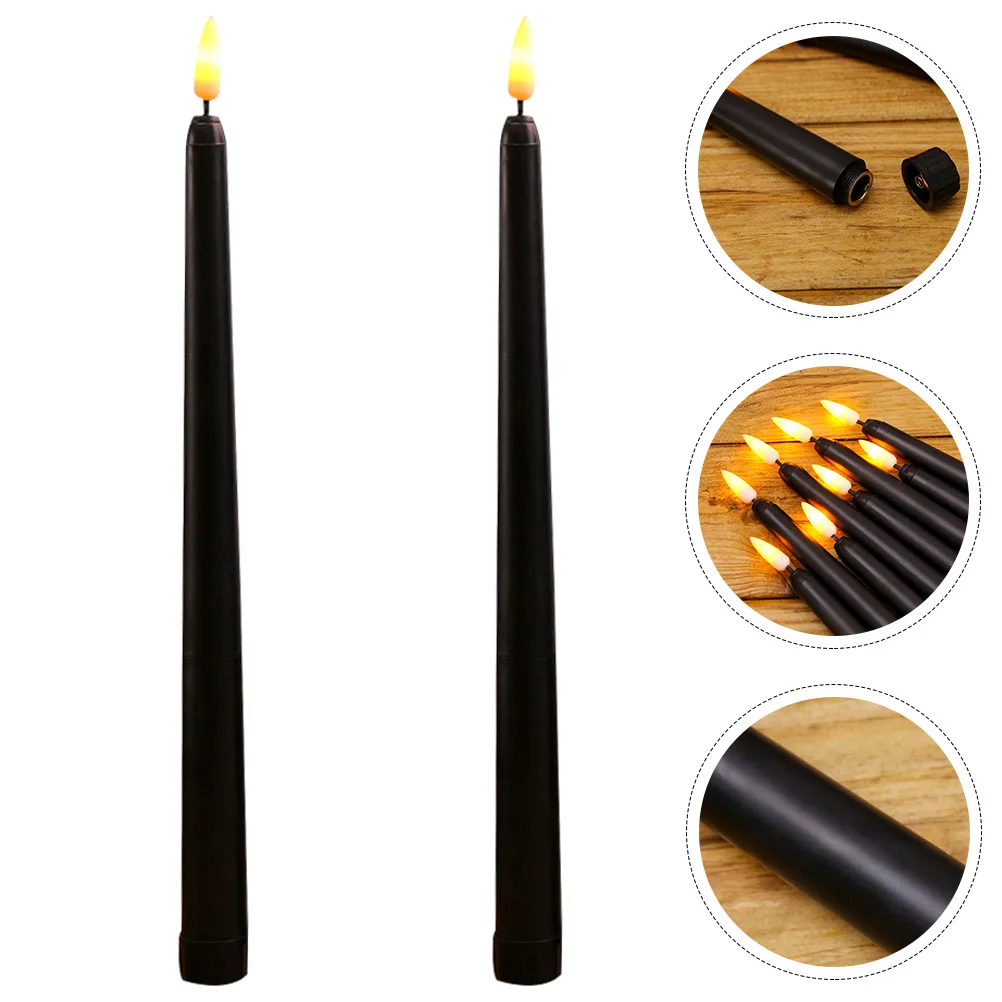 2 Pcs Dining Table Candles LED Plastic Flameless Flickering Haunted House Decoration