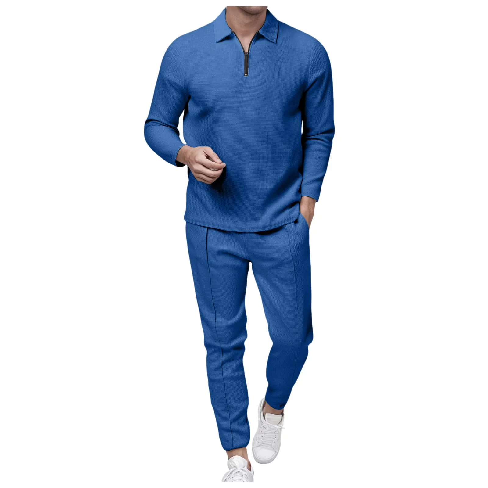 6 قطعة بدلة رجالية بلون سادة متماسكة نصف سحاب كم طويل سراويل طويلة أطقم رياضية غير رسمية 38s بدلة رجالية