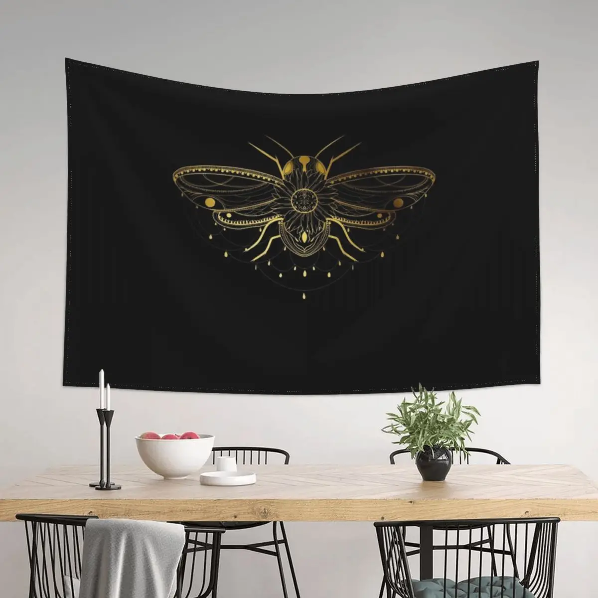 

Sunflower Tribal Boho Bee- Gold and Black Tapestry Room Decorations Room Aesthetic Tapestry