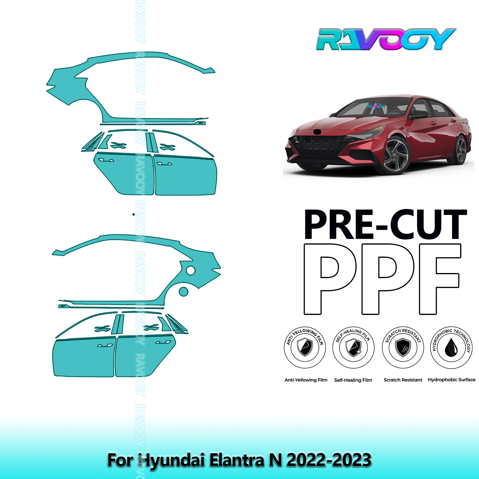 لشركة هيونداي إلنترا N 2022-2023 8.5mil واضح ماتي قبل قطع باب PPF ومجموعة عمود A/B مجموعة طبقة حماية الطلاء من البولي يوريثان