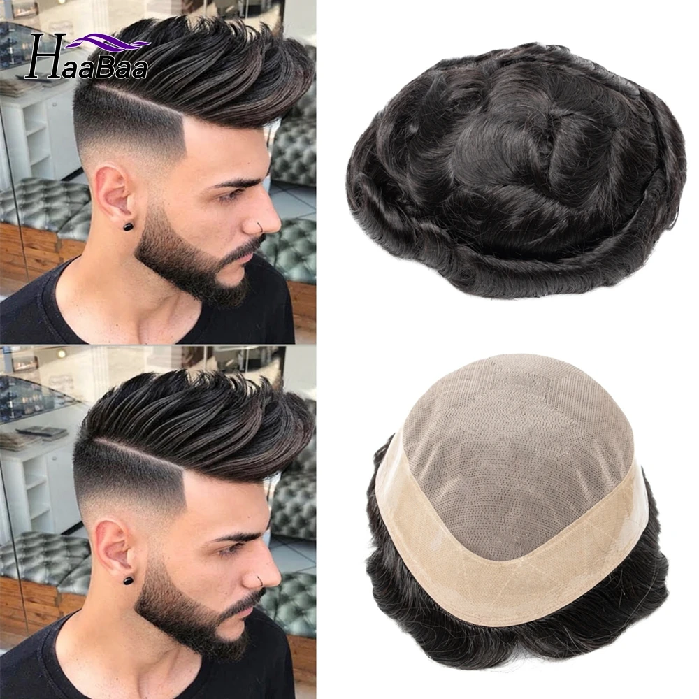 

Men Mono Toupee Capillary Prosthesis Men Wig Natural Human Hair System 6" Hair Fine Mono With 1" Poly Coating in Perimeter 30mm