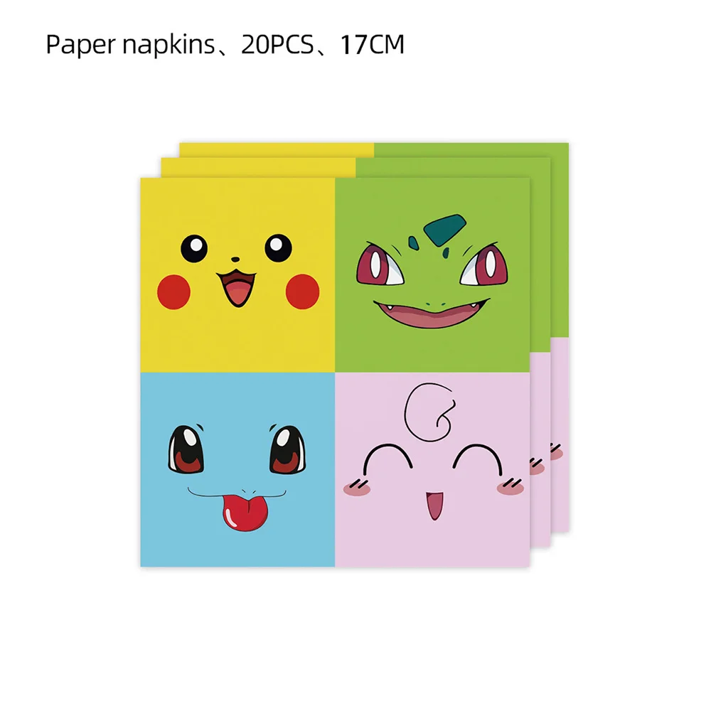 Pokemon Verjaardagsfeestje Decoratie Cartoon Pokemon Pikachu Servies Tissue Cup Sleutelhanger Achtergrond Doek Baby Douche Benodigdheden