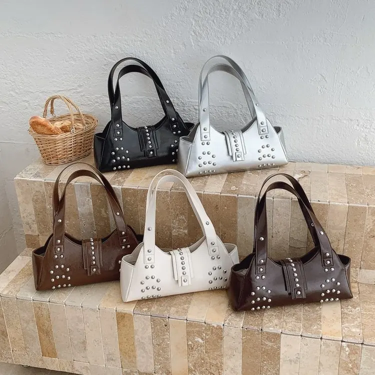

2025 New! Women's Rivet Metal Buckle Bag - Niche Design, Large-Capacity Trendy Commute Shoulder & Handbag