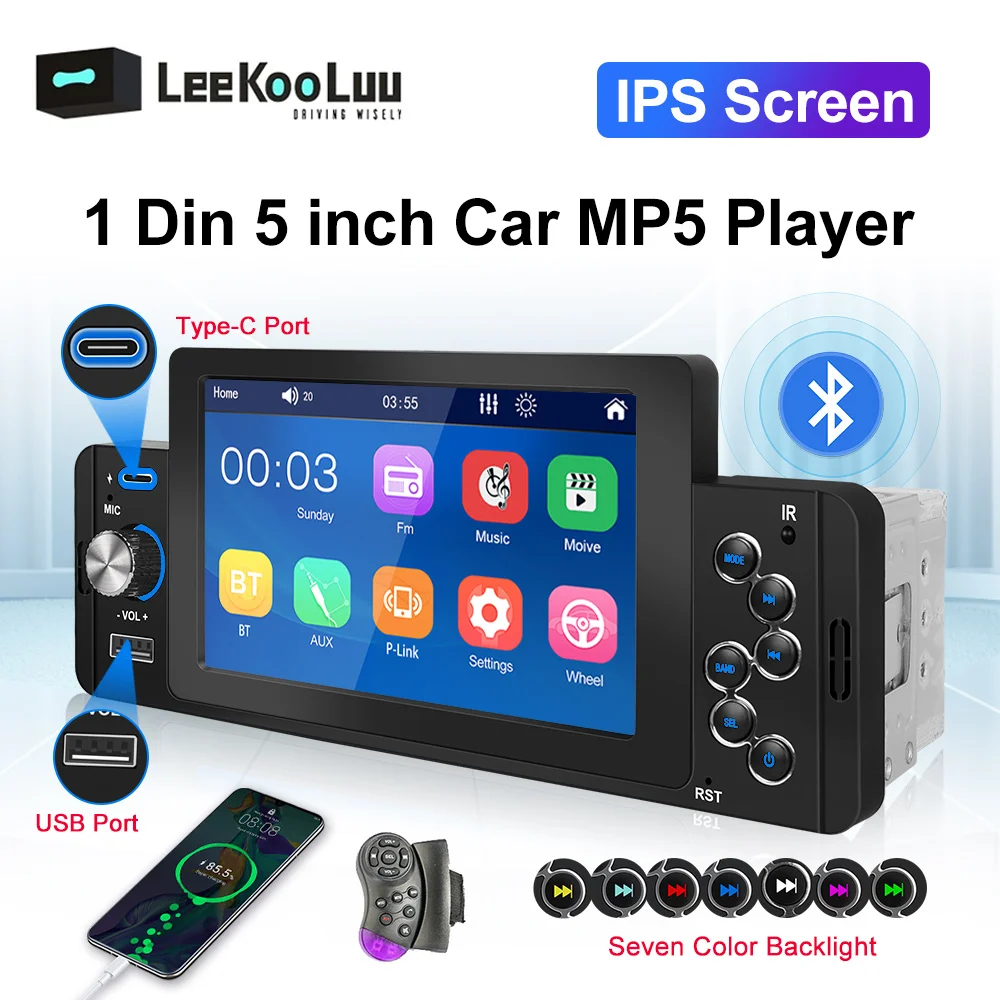 

LeeKooLuu 1Din 5" Touch Screen Monitor Universal Car mp5 Player Bluetooth FM Radio Receiver TF/USB Rear View Camera Mirrorlink