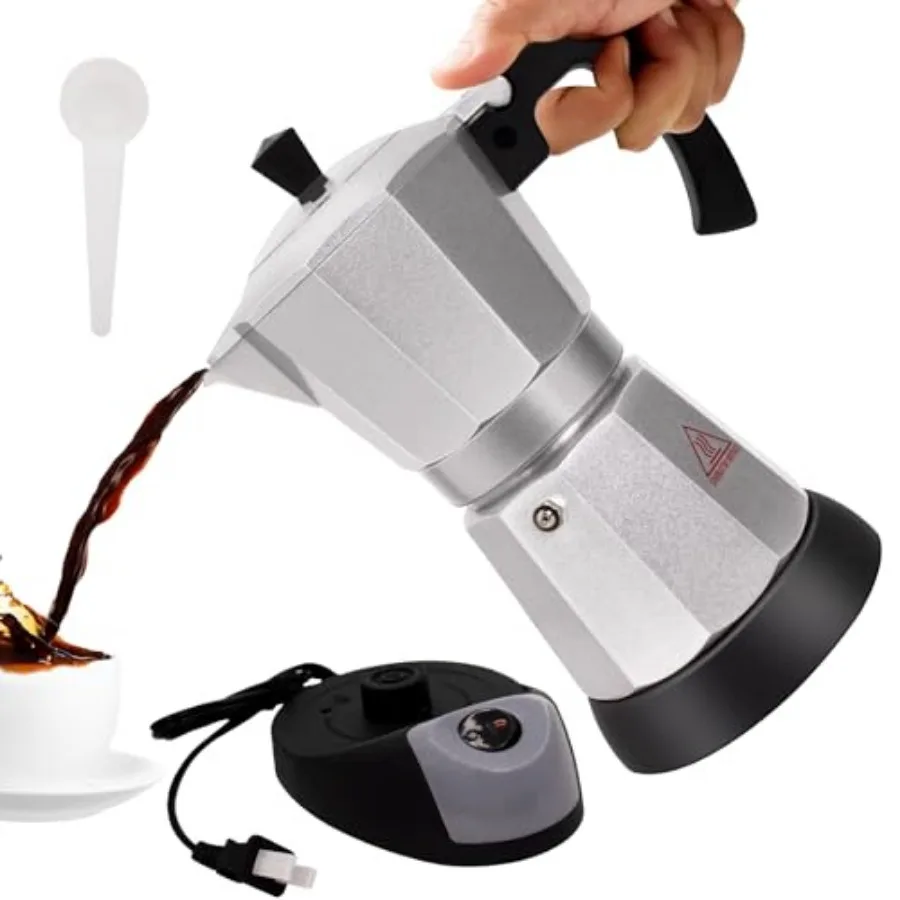 

Electric Aluminum Moka Pot 5-6 Cup 270ml Espresso Maker with Detachable Base Ideal Coffee Makers for Home MochaPot Italian and