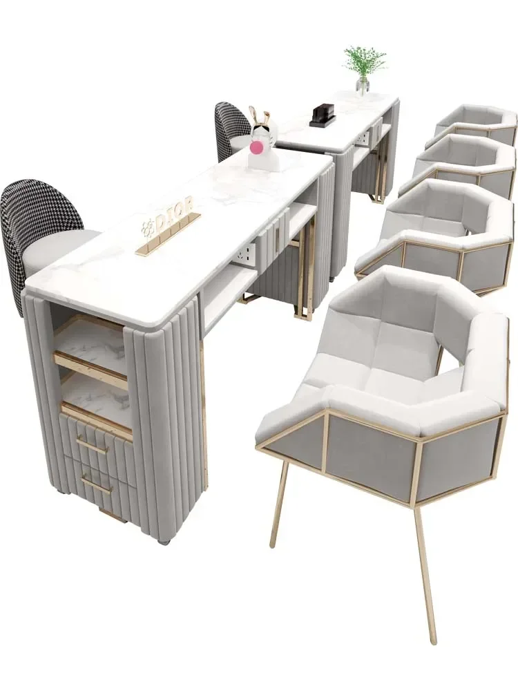 

Premium Multi-functional nail art table and chair set combination simple ins net red nail salon marble Robust