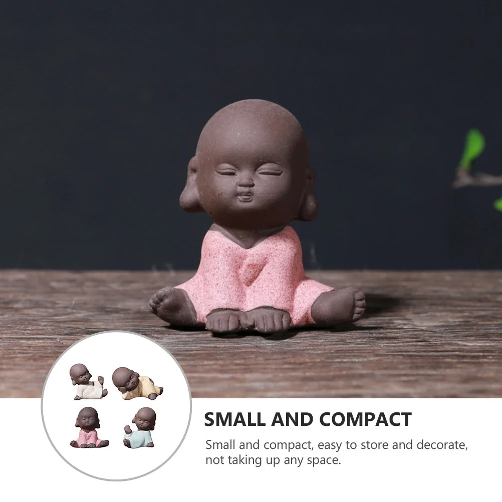 

4Pcs Tea Pet Decoration Creative Purple Clay Mini Monk Ornaments Perfect Zen Style Home Office Garden Adornments Lovely Tea Pet