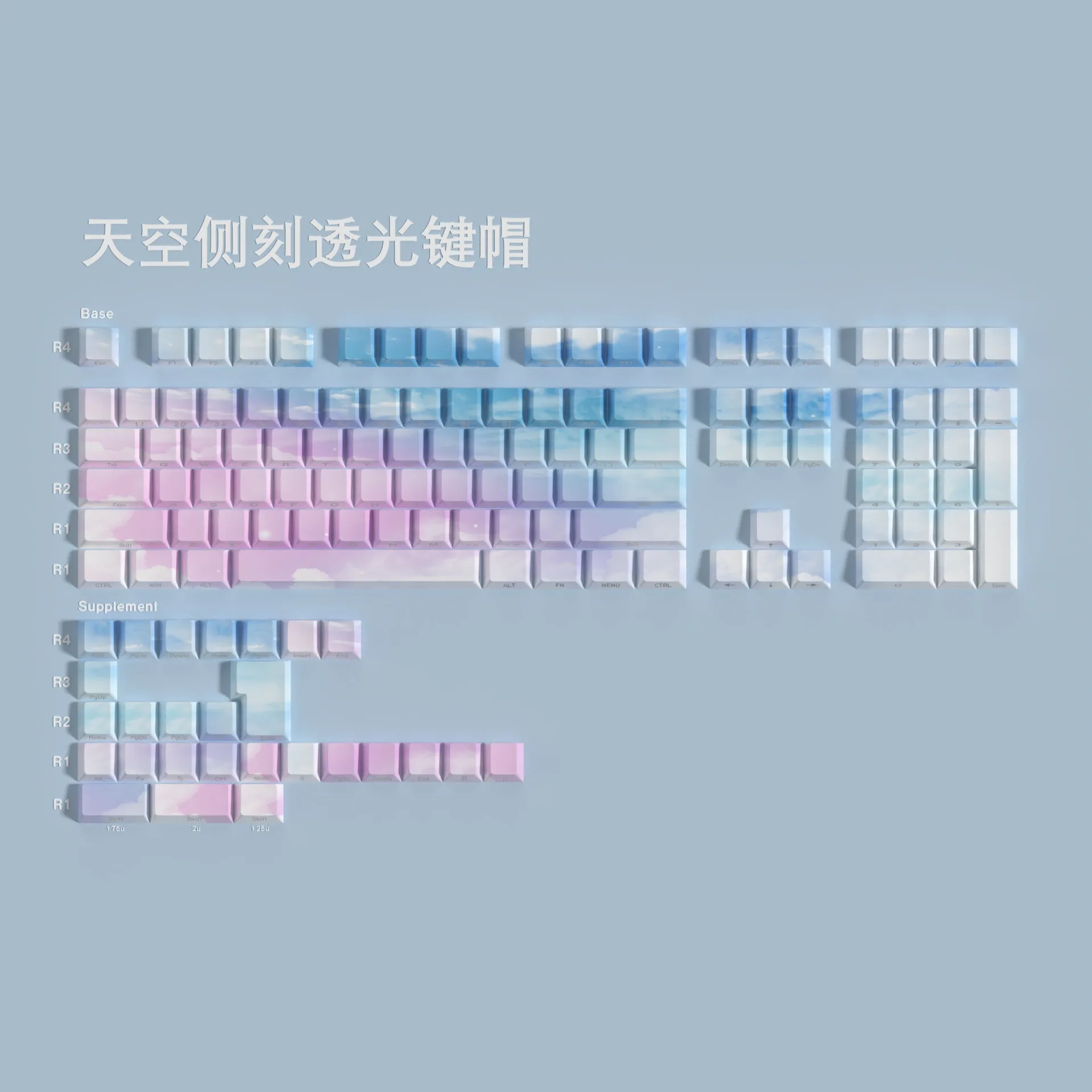 135 Keys Gradient Sky Mechanical Keyboard Keycaps Shine Through Side Printed Keycap Cherry Profile Double Shot PBT Key Caps ISO