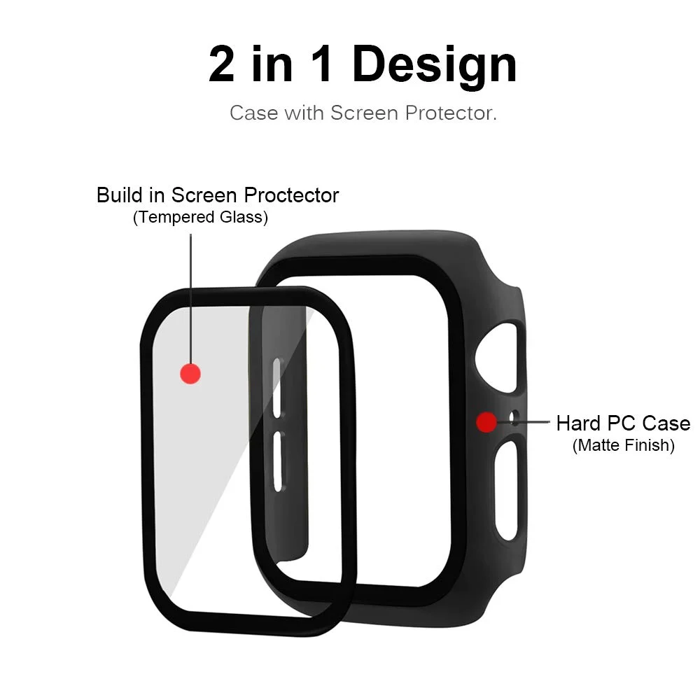 Glass+Case For Apple Watch 44mm 40mm 42mm 38 mm PC Bumper+Tempered Membrane Watch Case iWatch Series 6 5 4 3 SE Protective Cover