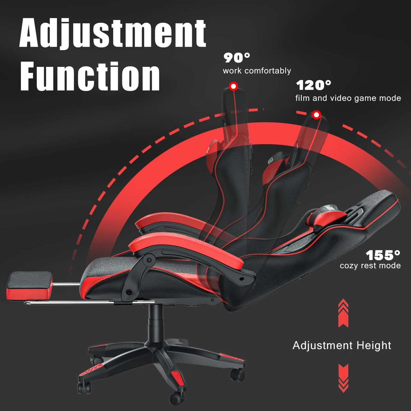 Bigzzia-Chaise de jeu ergonomique avec repose-pieds, coussin lombaire, chaise de bureau réglable, chaise de joueur, repos de sauna, recommandé