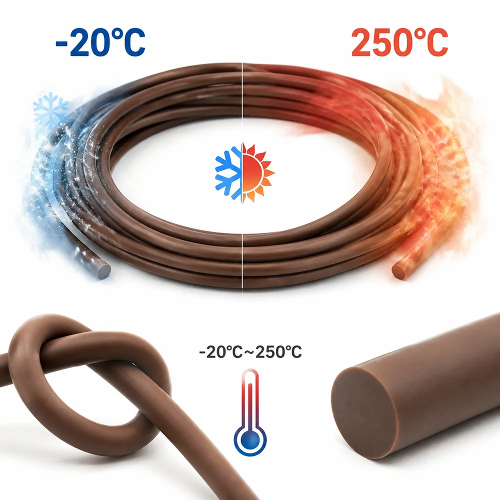 Brown FKM Seal Strip Dia 1.5~10mm Oil resistant/corrosion-resistant/mechanical equipment waterproof solid fluorine rubber strip