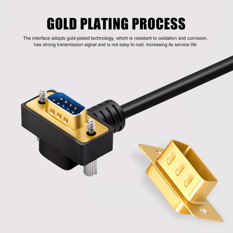 Extension RS232 DB9 Gold-plated Elbow Data  Connection Cable 270/90 COM  Serial Port Waterproof Degree Cable 9-pin Connector