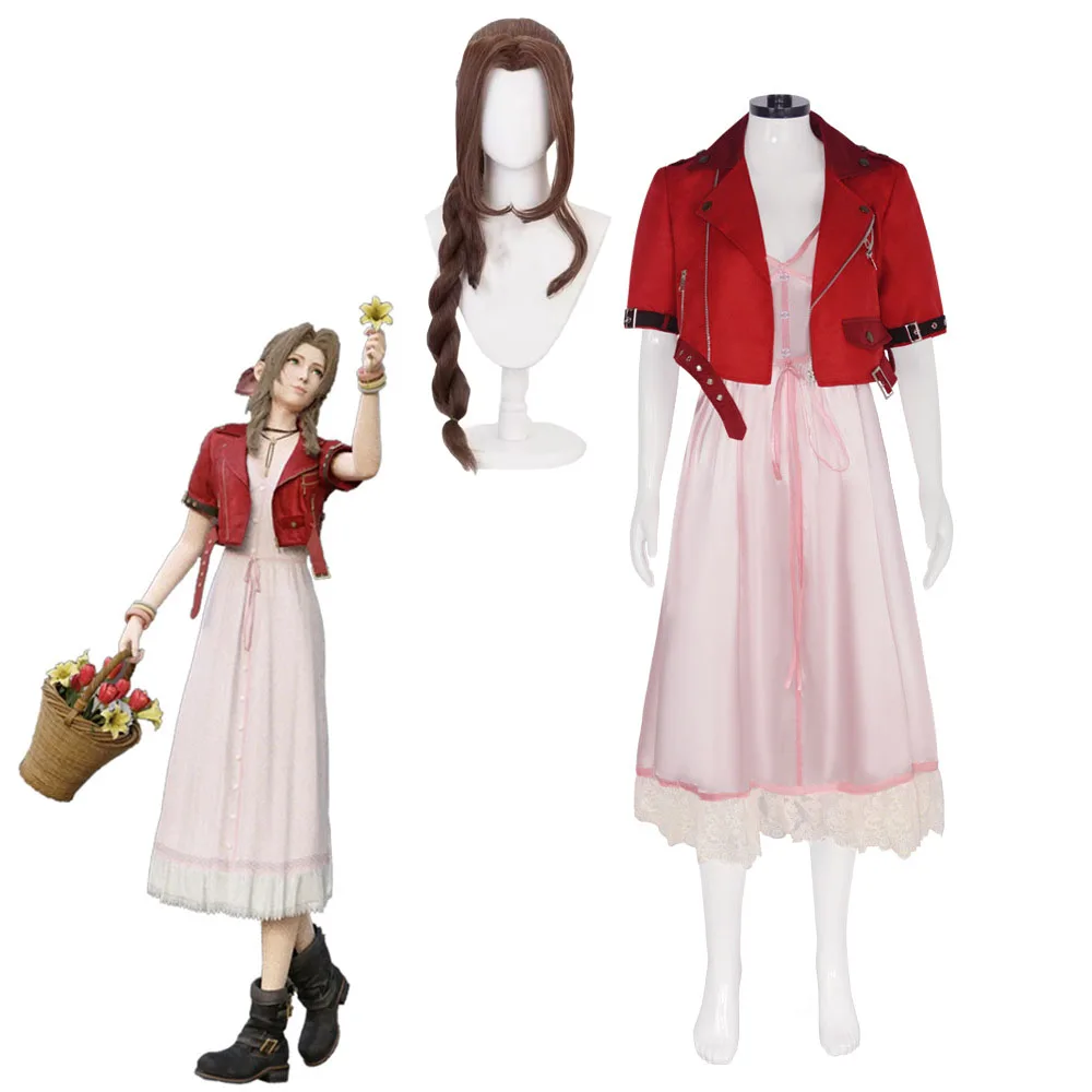 

Game Final Fantasy VII Remake Aerith Gainsborough Cosplay Costume Red Coat Pink Dress Woman Sexy Carnival Christmas Suit 2026