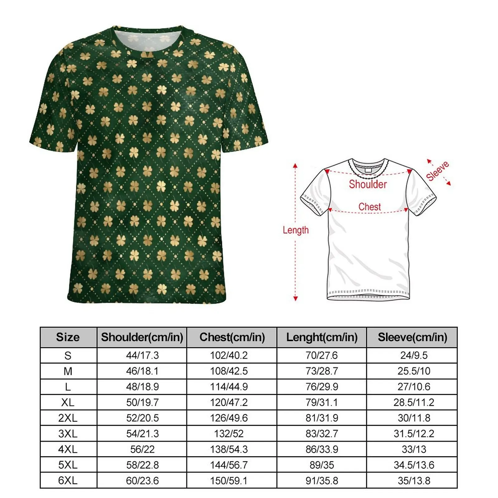 Summer T Shirt Gold Shamrock Print T-Shirts St Patricks Day Funny Novelty Tees For Male Short Sleeve Pattern Oversize Tops