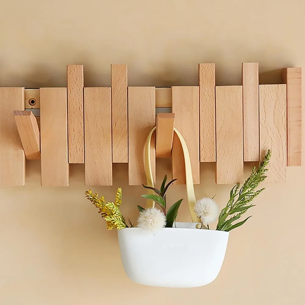 رف معطف مفتاح البيانو من خشب الجوز المثبت على الحائط مع 6 خطافات مغناطيسية، يدعم ما يصل إلى 15 كجم