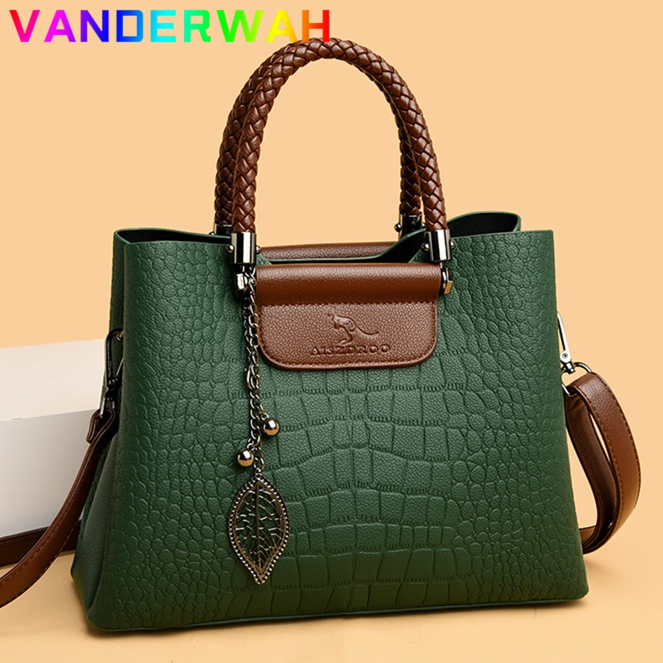 Brand Leather 3 Layers Alligator Crossbody Bag for Women Female Shoulder Messenger Sac Luxury Designer Ladies Handbags