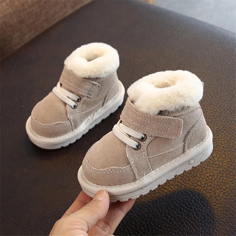 New Winter Baby Snow Boots Unisex Leather Cute Boys Girls Shoes Warm Cotton Kids Sneakers Soft Bottom Toddler Baby Shoes