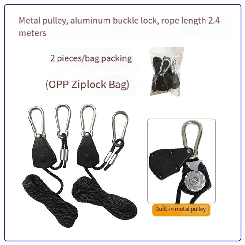 4 PCS Pulley Rope Pulley Lift Tent Clip Carabiner Canoe Bow Tail Rope Camping Tent Tensioner Camping Supplies