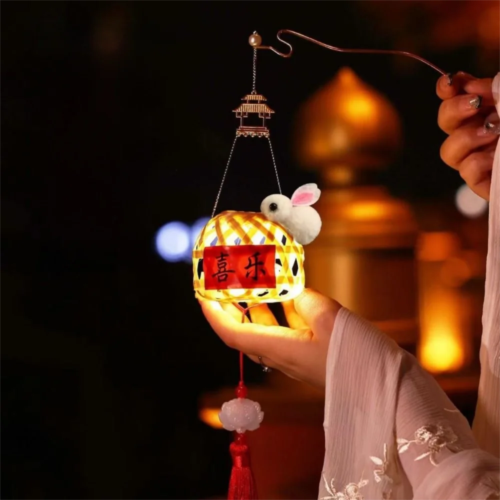 LED Light Mid-Autumn Festival Lantern with Tassel DIY Material Pack Small Bamboo Woven Lantern Festival Decoration Handmade