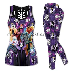 Evil Villains Women Cutout Tank Top Leggings Yoga Set Summer Fitness Leggings Tracksuit Disney Hollow Tank Top Leggings Set