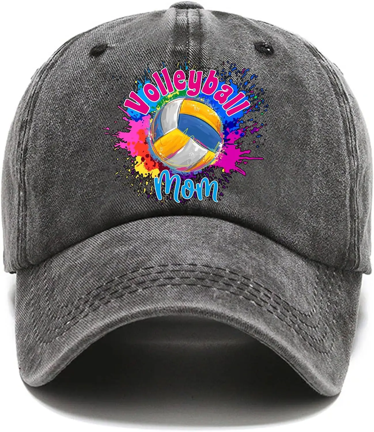 Volleyball Mom Funny Distressed Washed Black Baseball Cap, Vintage Adjustable Cotton Cap, Retirement Gifts for Men and Women