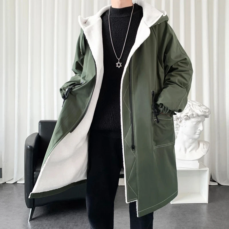 2022 Winter Coat Men Hooded Thick High Quality Trench Coat Men fashion Windbreakers Casual Jackets Hip Hop Streetwear Coat S-3XL