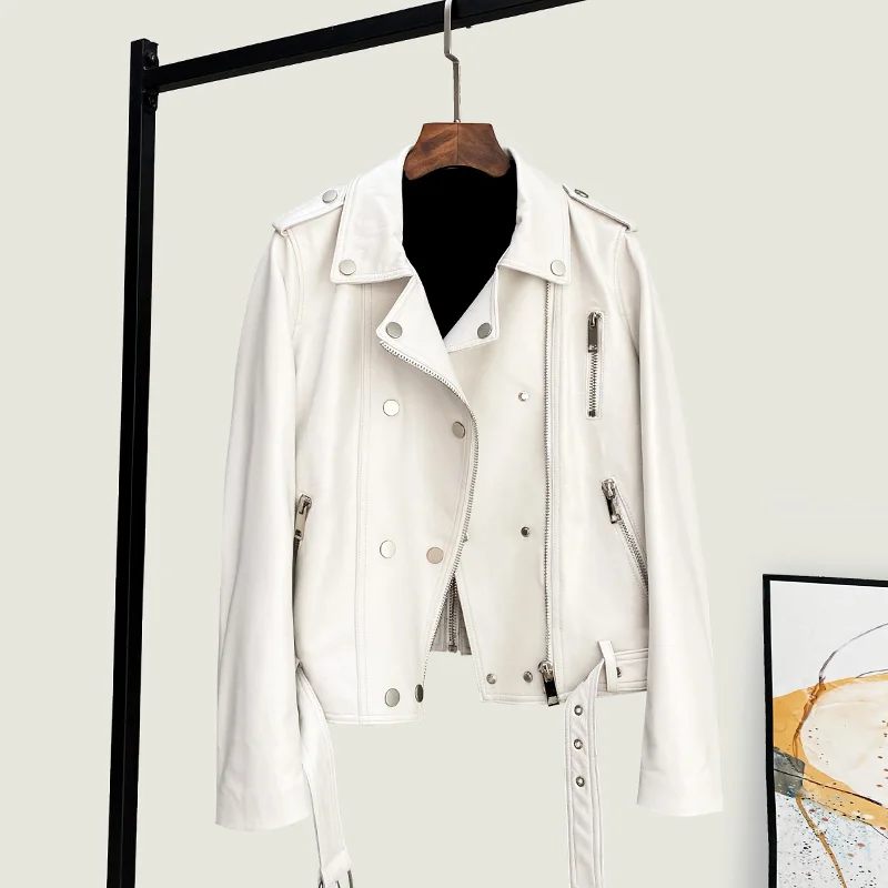 2025, Herbst Neue Echtes Leder Jacke Für Frauen Modische Vielseitige Kurze Biker Slim Fit Schaffell Motor Mantel,