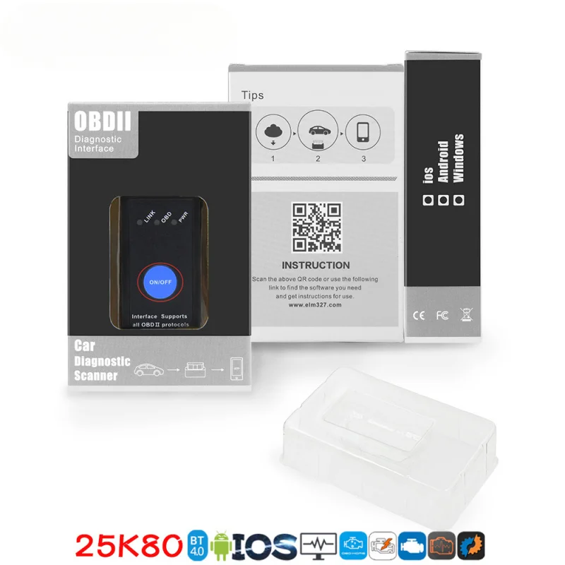 ماسح ضوئي للسيارة MINI ELM327 Obd2 بلوتوث 4.0 مع شريحة 25K80، مفتاح طاقة لنظام Android iOS